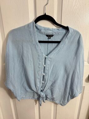 Riva & Bow Light Blue Tie-Front Crop Top